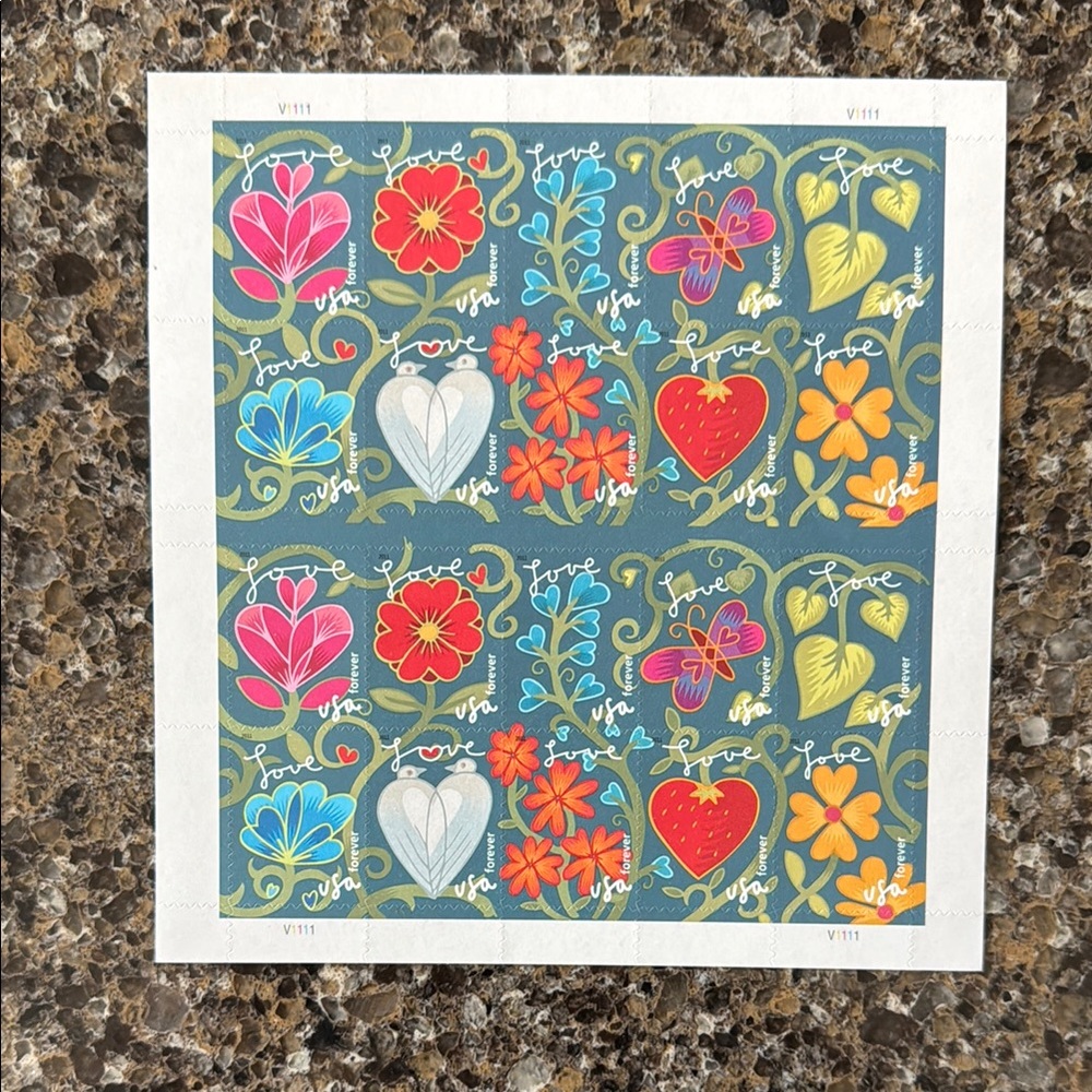 NEW Colorful Floral and Heart Pattern Artistic 2010 Forever Stamps Proof Set